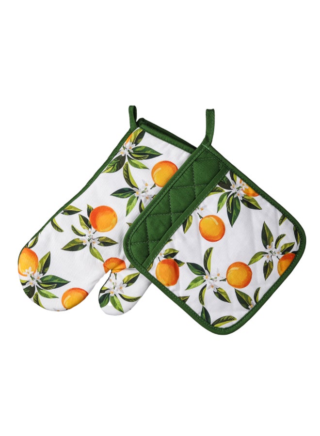 2-Piece Orange Printed Cotton Potholder and Mitt Set Multicolour 2.3 x 17.5 x 30 cm 25MNSA004PO2